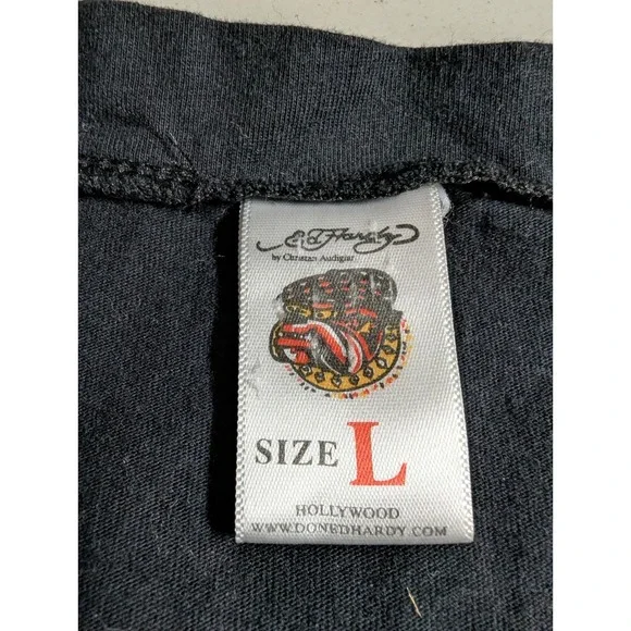 Vintage Ed Hardy Long Baby Tee Panther Rose Tattoo Tunic Christian Audigier L - Picture 3 of 15